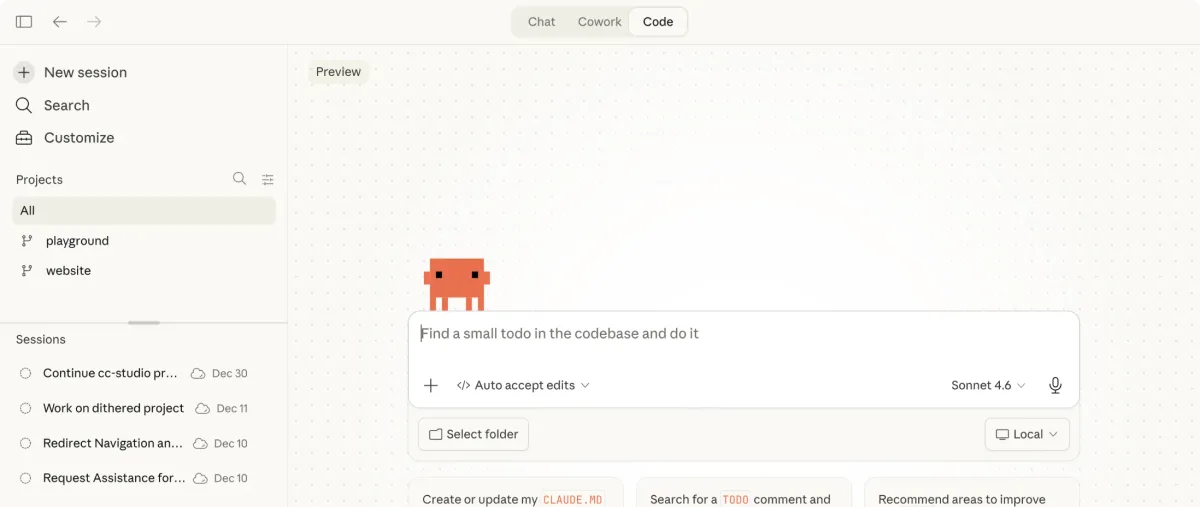 Claude Code desktop application main interface