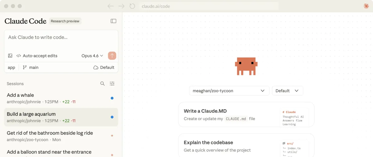 Claude Code web interface for browser-based coding