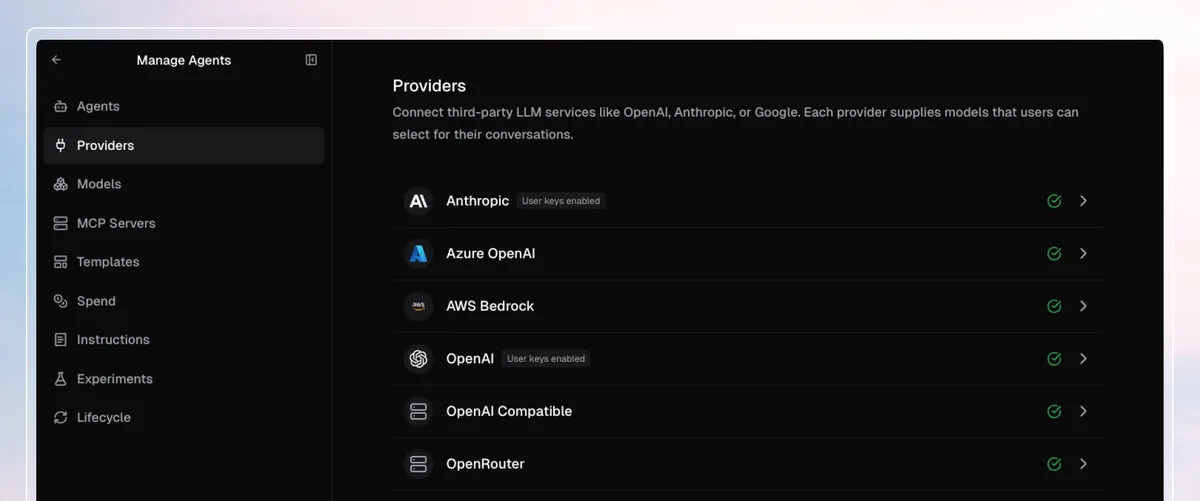 Coder Agents feature showing LLM provider integration options