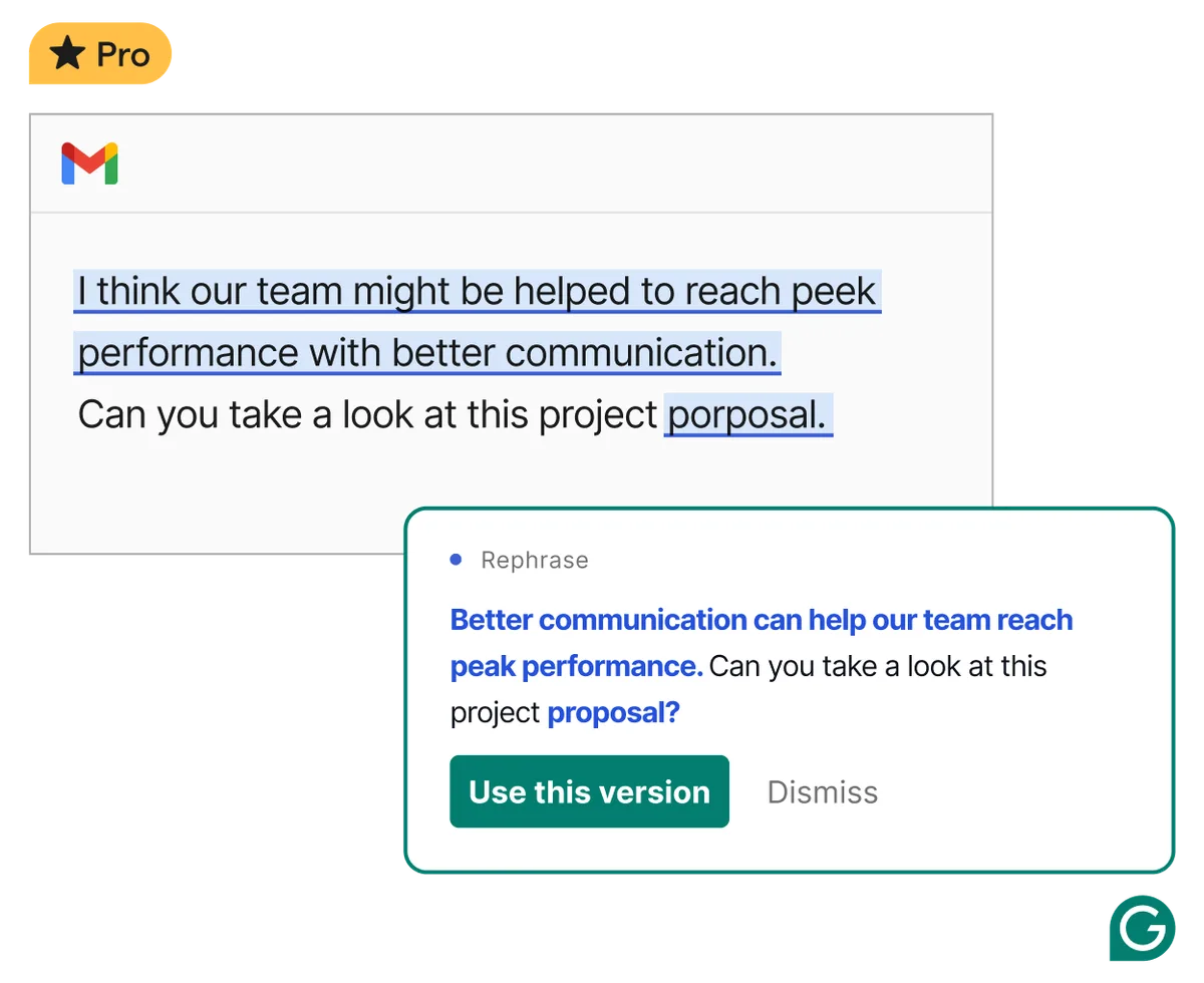 Grammarly paragraph rewrite feature interface showing AI-powered text improvements