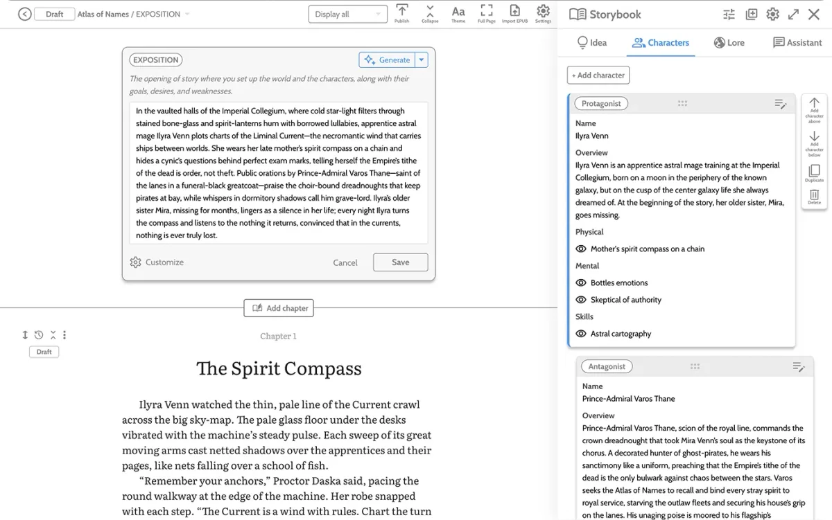 Laterpress writing platform interface with editor and writing tools