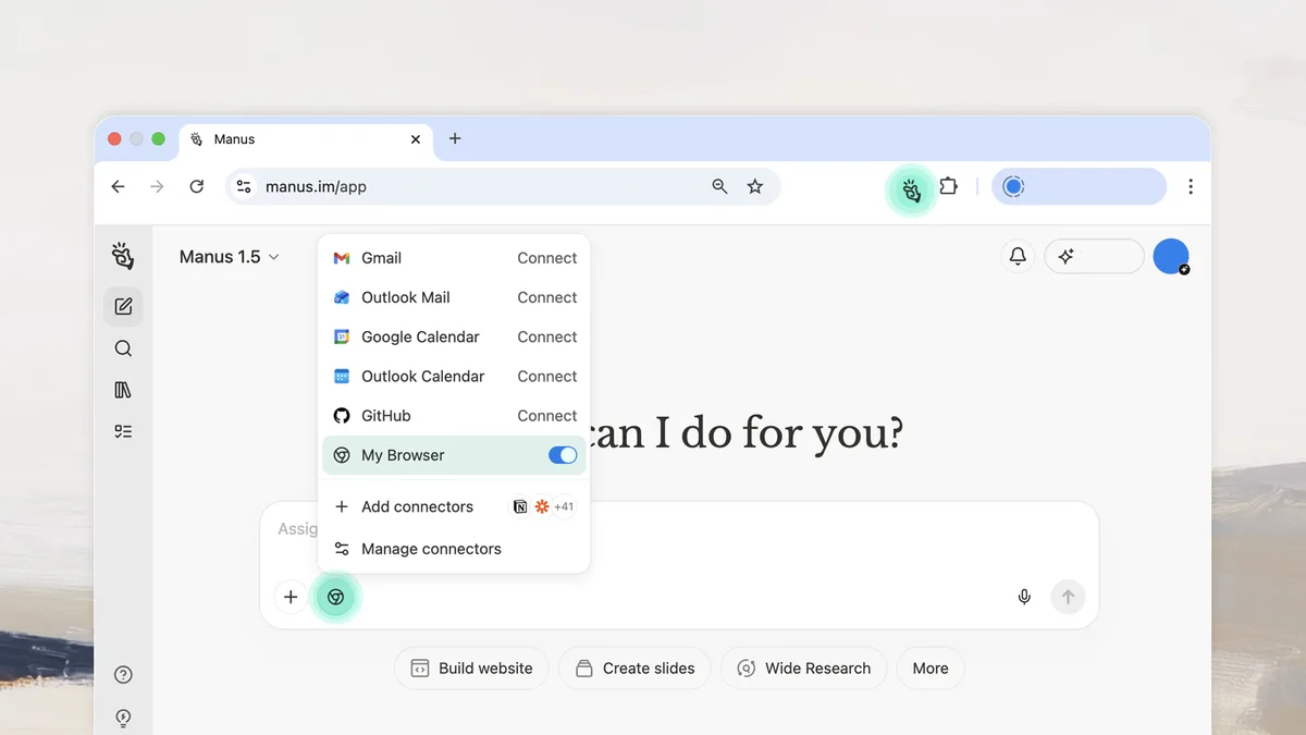 Manus Desktop (My Computer) browser operator feature demonstration
