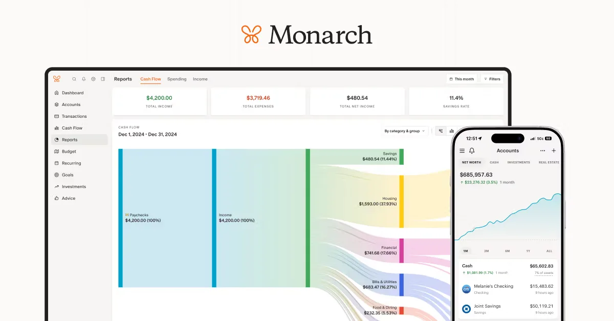 Monarch Money personal finance management dashboard hero image