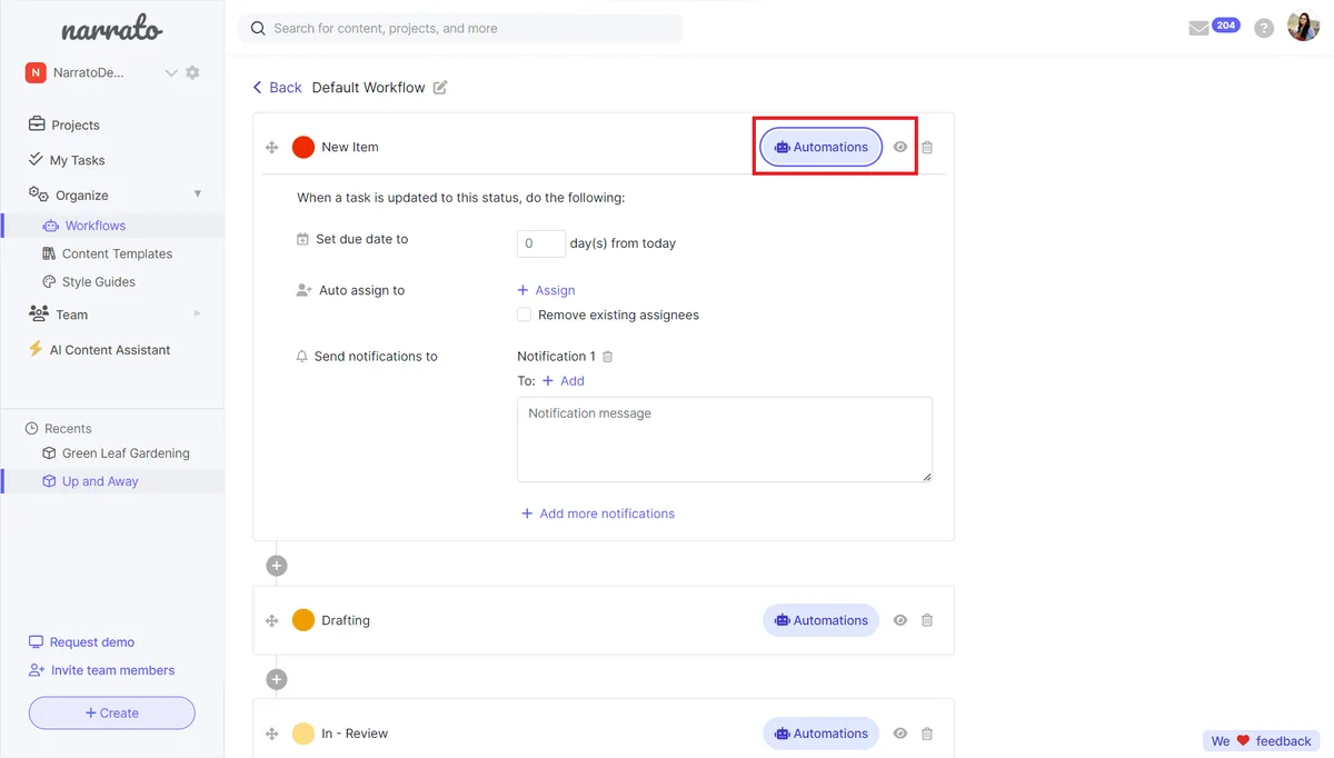 Narrato workflow automation and content management dashboard