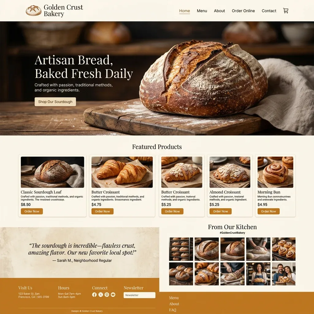 Playcode AI generated modern bakery website design showcase