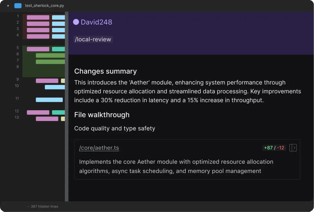 Qodo local code review feature screenshot