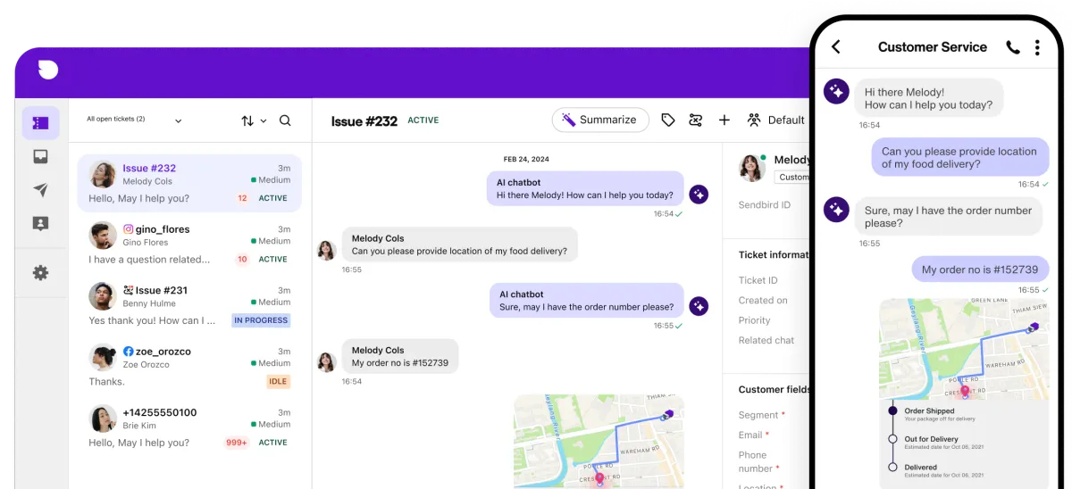 Sendbird Agent Steward customer support desk interface