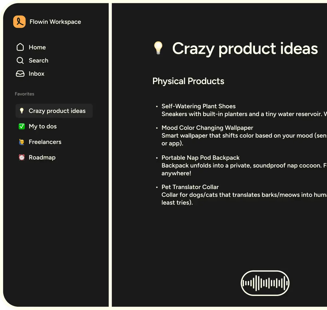 Wispr Flow interface showing voice dictation in workspace
